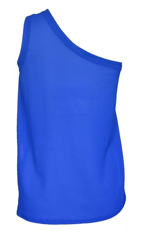top asimetrico azul detras